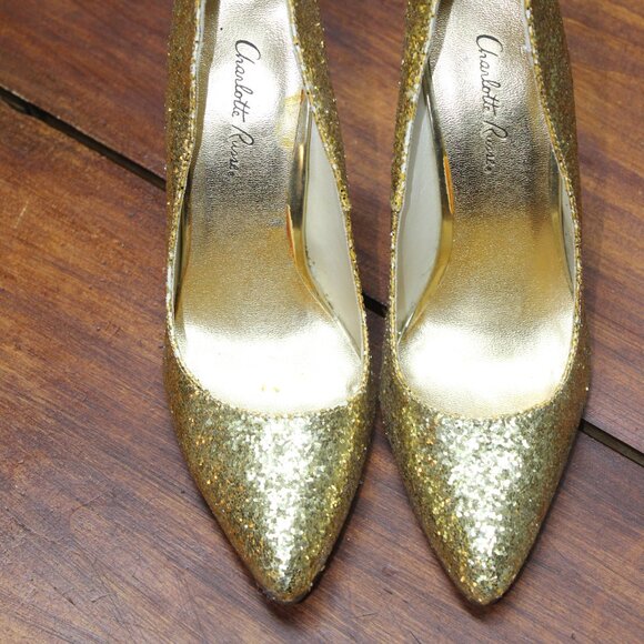 CHARLOTTE RUSSE Gold Sparkle Glitter Stiletto Pumps High Heel, 7 EUC - Picture 2 of 9